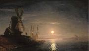 Ivan Aivazovsky A windmill overlooking a moonlit bay Germany oil painting artist